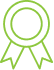 Icône Certificat Récompense Qualité - Design Vert Symbole de récompense ou de certification en contour vert lime, représentant une médaille ronde avec deux rubans en forme de V en dessous.